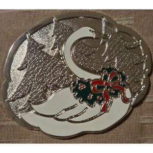 Wm. A.‎ Rogers Holiday Swan Coasters Set of 6 Silverplate Enamel Oneida 011 7601